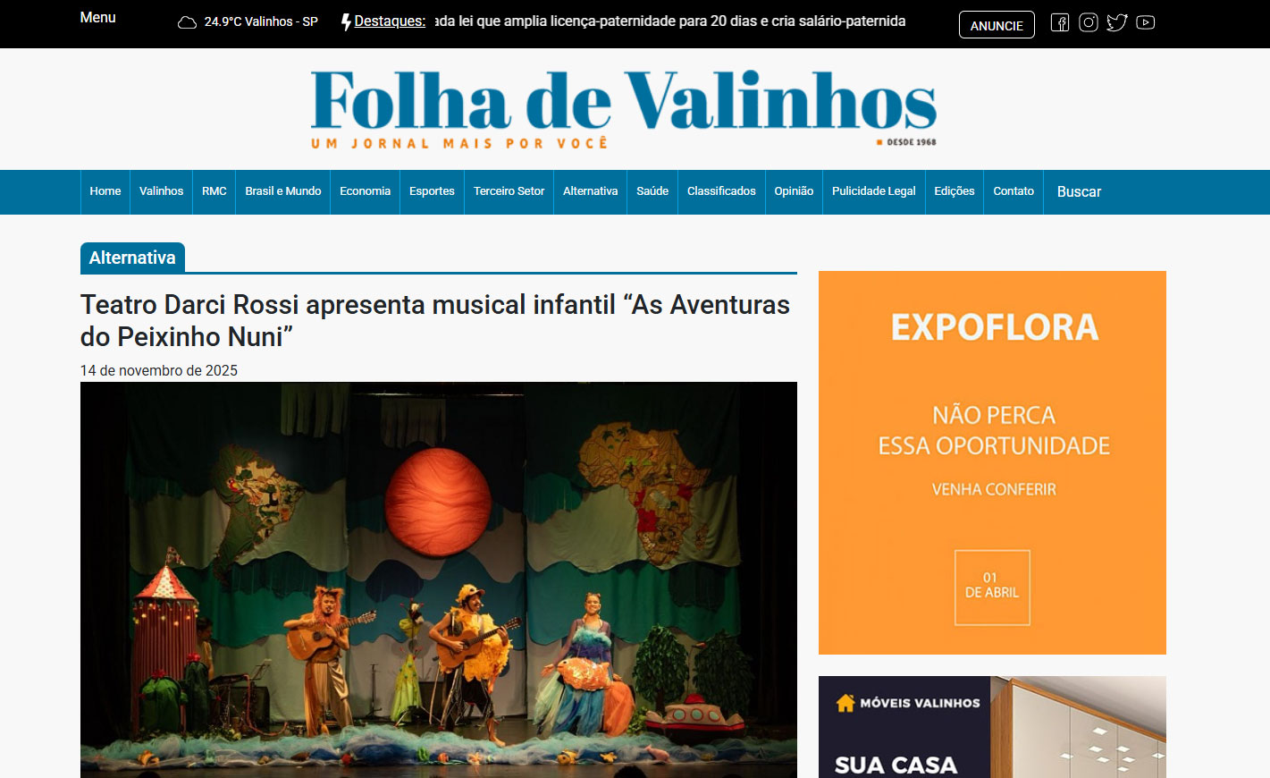 Teatro Darci Rossi apresenta musical infantil As Aventuras do Peixinho Nuni
