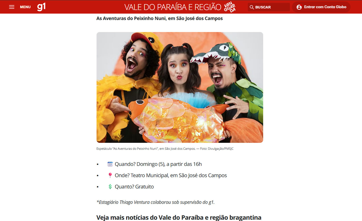 As Aventuras do Peixinho Nuni, em São José dos Campos